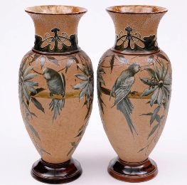 a large pair of doulton lambeth pate-sur-pate vases by florence barlow